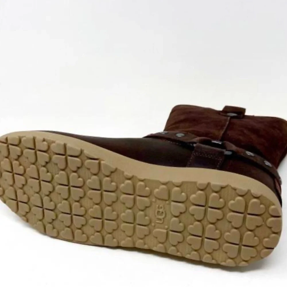 Ugg moto short chocolate brown kids girls winter suede fur boots 1013863 size 4Y